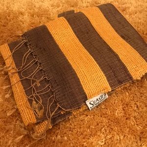 Handcrafted Thai Silk Scarf with Nubby Weave in Gold & Dark Brown